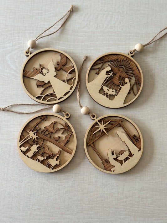 Wooden Nativity Baubles